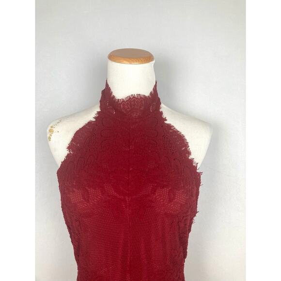 Free People Harper Halter Neck Backless Lace Mini Dress Red Size M Bodycon - Picture 2 of 10